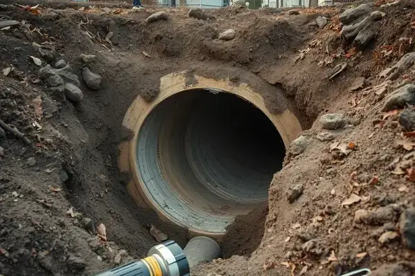 地中に埋まった排水管の交換作業